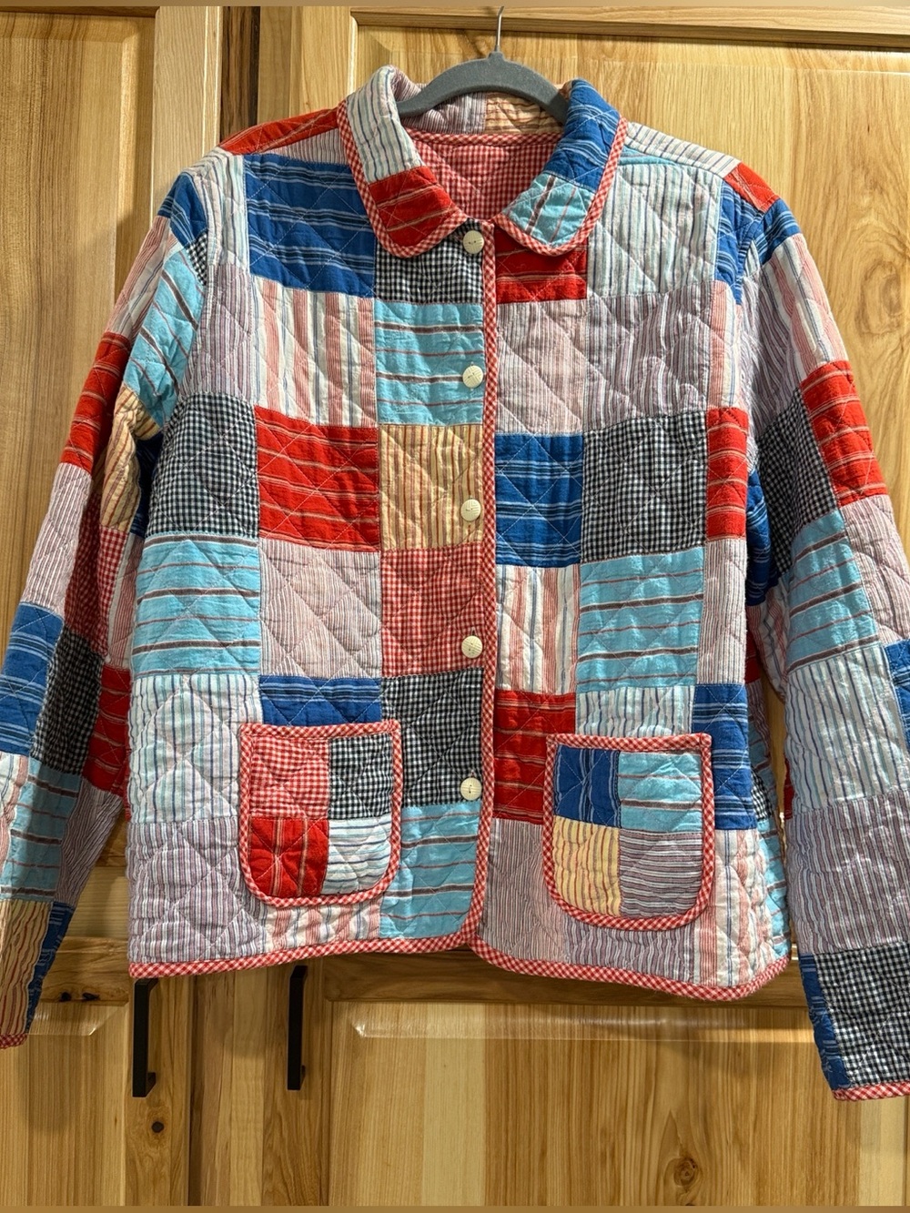 Reversible Handmade Multicolor Patchwork Gingham Quilted Cottagecore Jacket